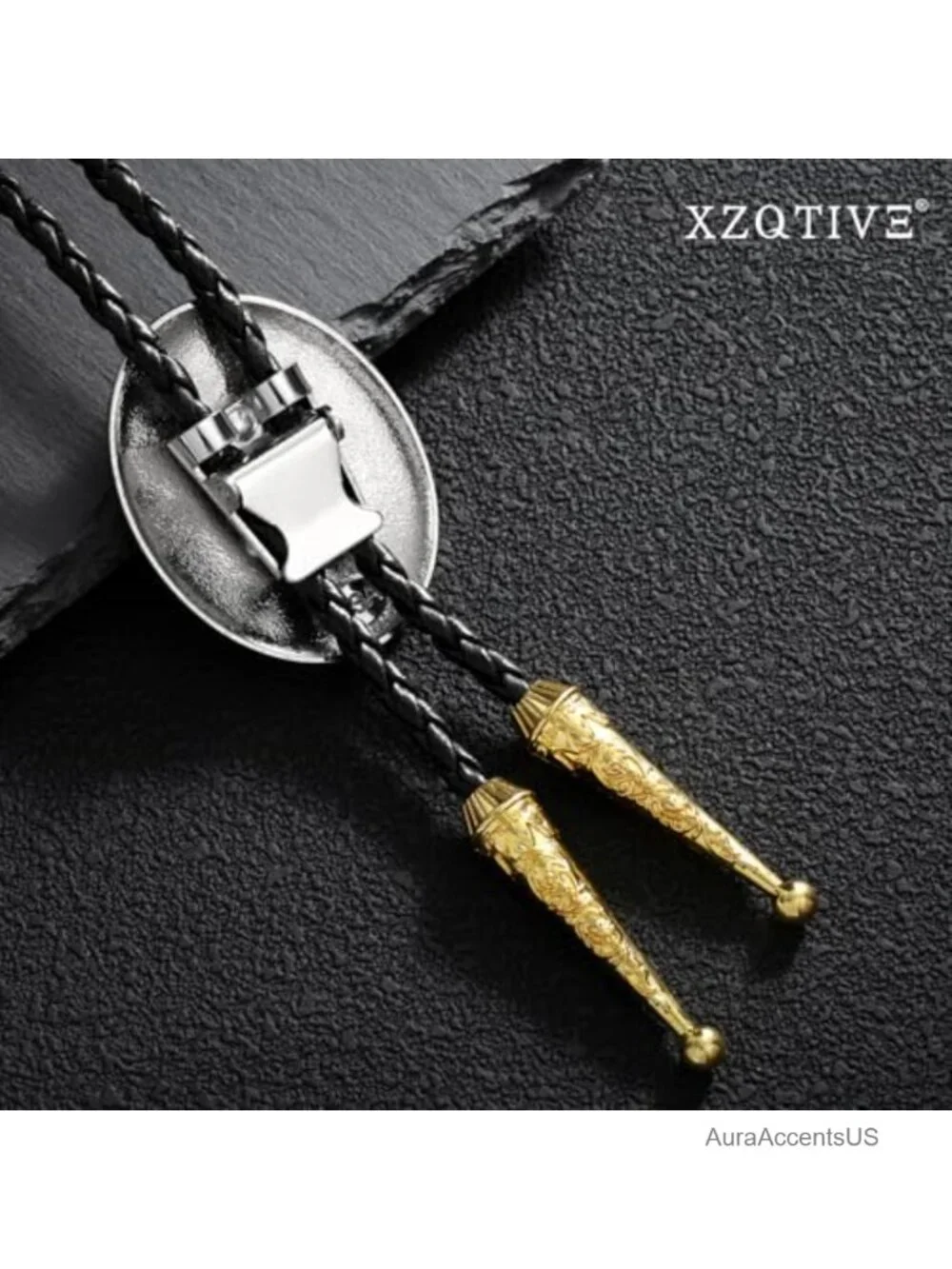 Vintage Western Bolo Tie Leather Necklace Initial Letter Adjustable Cowboy